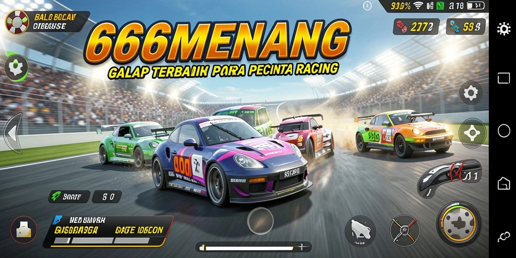 Tampilan gameplay seru dari 666MENANG dengan mobil balap yang kencang.