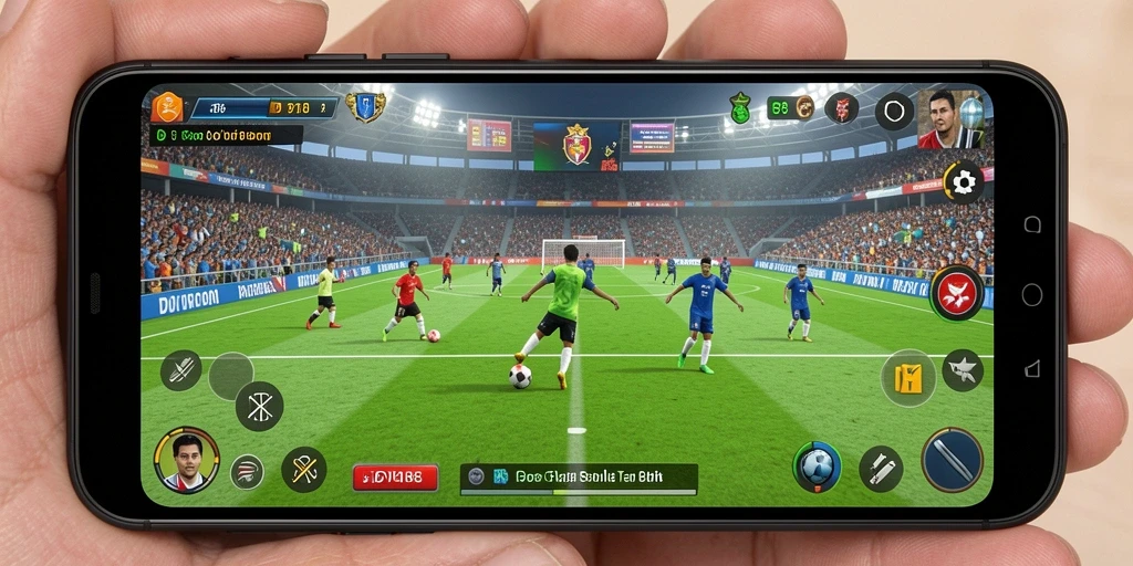 Screenshot gameplay DV188 menunjukkan aksi seru pertandingan sepak bola.