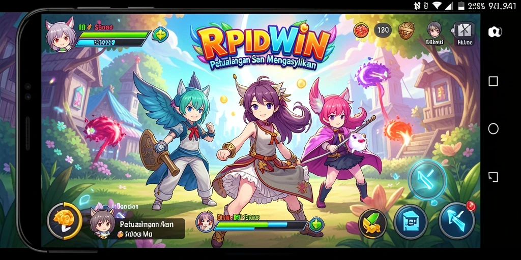 Tangkapan layar menampilkan aksi seru dalam gameplay Anime RPIDWIN.