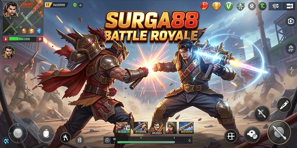 Gameplay seru yang penuh aksi dalam SURGA88 Battle Royale.